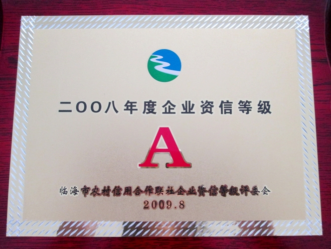 2008年度企业资信等级A级证书